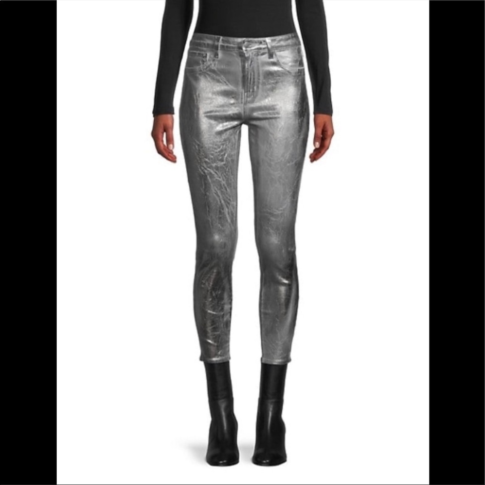 NWOT L’AGENCE Margot high rise crackled foil metallic denim - Picture 7 of 16